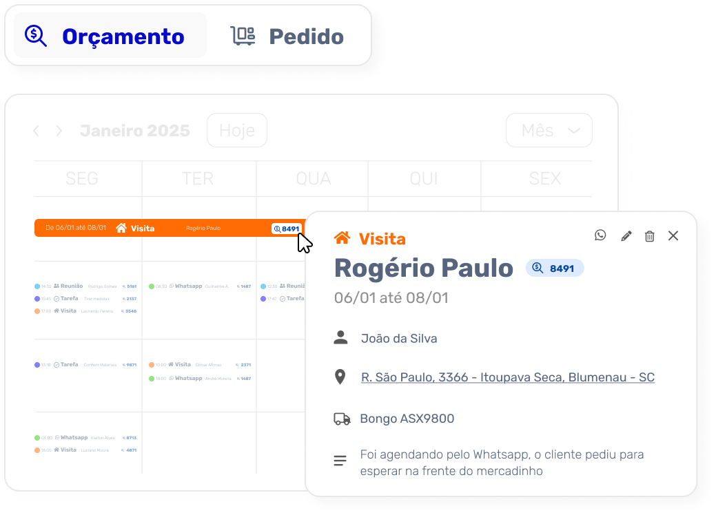 Criação de tarefa vinculada a pedido dentro da agenda
